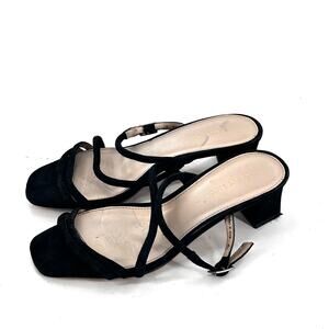 Pelle Moda Block Heels 7 Black Suede NWOT Sandals Pumps Capsule Minimalist